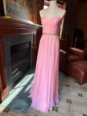 NWT La Femme 19796 Pink Chiffon Empire Waist Beaded Gown Sz 2